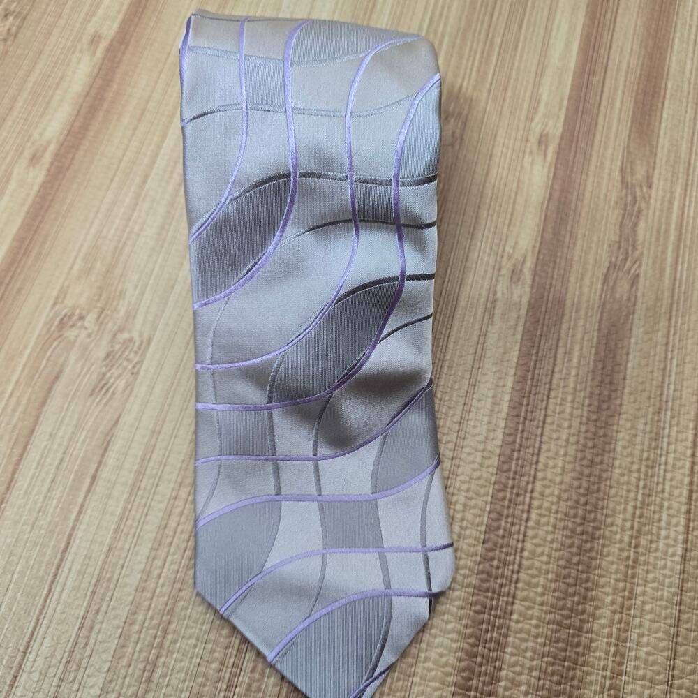 Ted Baker London Men's Silver Purple Geometric 100% Silk Neck Tie